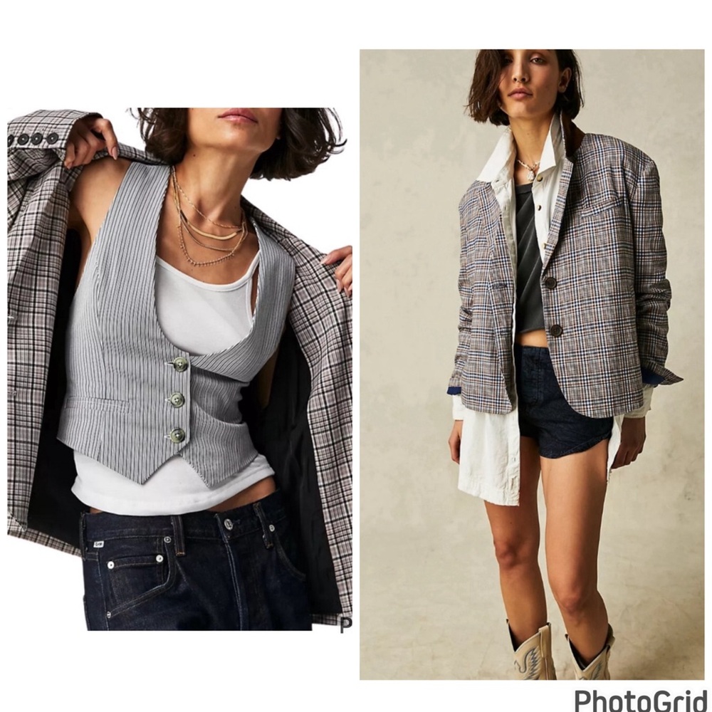 We The Free Plaid Blazer NWOT